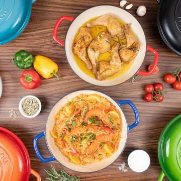 Cast Iron Dutch Oven with Lid – Non-Stick Ovenproof Enamelled Casserole Pot, Oven Safe up to 500° F – Sturdy Dutch Oven Cookware – Red, 6.4-Quart, 28cm – by Nuovva