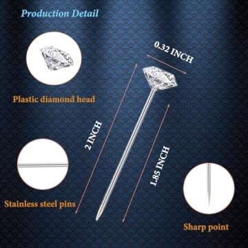 200PCS Corsage Boutonniere Pins, Sewing Corsages Flower Pins, Long 2inch Floral Diamond Rhinestones ...