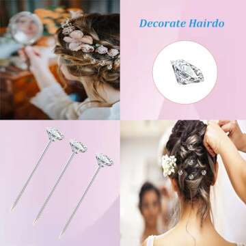200PCS Corsage Boutonniere Pins, Sewing Corsages Flower Pins, Long 2inch Floral Diamond Rhinestones Pins, Straight Head Pins for Wedding, Jewelry DIY Decoration, Quilting and Craft by Sunenlyst