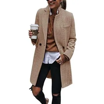 Ebifin Women's Notch Lapel Double Breasted Trench Coat Peacoat Winter Casual Long Blazer Jacket Over...