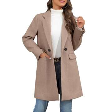 Ebifin Women's Notch Lapel Double Breasted Trench Coat Peacoat Winter Casual Long Blazer Jacket Overcoat