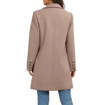 Ebifin Women's Notch Lapel Double Breasted Trench Coat Peacoat Winter Casual Long Blazer Jacket Overcoat
