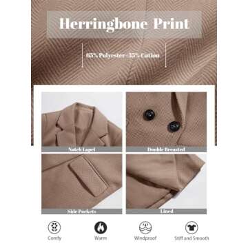 Ebifin Women's Notch Lapel Double Breasted Trench Coat Peacoat Winter Casual Long Blazer Jacket Overcoat