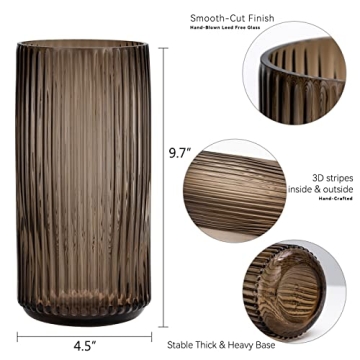 TIMEFOTO Flower Vase 9.7 inch Elegant Thick Glass Design