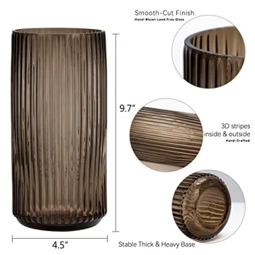 TIMEFOTO Flower Vase 9.7 inch Elegant Thick Glass Design