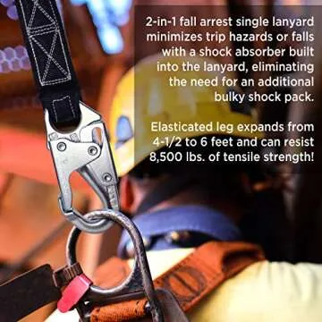 AFP 6FT Single Leg Internal Shock Absorbing Safety Fall Protection Lanyard with Pelican Rebar & Snap Hook |Heavy-Duty Webbing | Roofer, Construction, Scaffolding PPE | OSHA & ANSI Rated