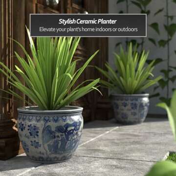 Red Lantern 14" Ladies Blue & White Porcelain Fishbowl