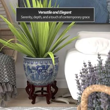 Red Lantern 14" Ladies Blue & White Porcelain Fishbowl