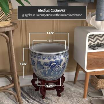 Red Lantern 14" Ladies Blue & White Porcelain Fishbowl