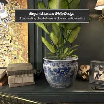 Red Lantern 14" Ladies Blue & White Porcelain Fishbowl