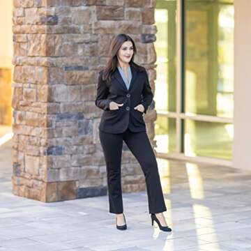 Marycrafts Women's 2 Buttons Business Blazer Pant Suit Set for Work 12 Black