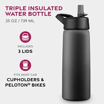 Insulated 25oz Water Bottle with 3 Lids - FineDine