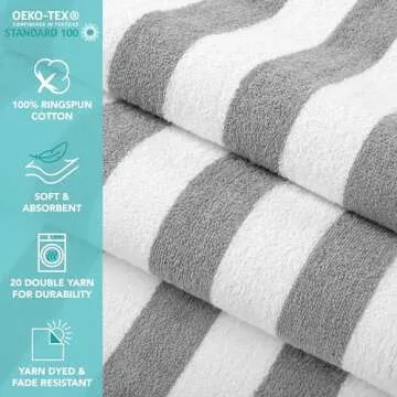 Arkwright California Cabana Stripe Beach Towel Set - Pack of 4, Oversized Quick Dry Cotton Terry Tow...
