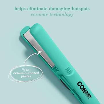 Conair Mini 1/2-inch Ceramic Flat Iron for Effortless Styling on-the-Go