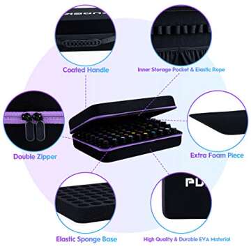 Essential Oil Organizer Storage Carrying Case for 70 Roller Bottles 5/10/15/20ml with Free Labels Opener, Young Living Oils Premium Aromatherapy Hand Travel Bag Suitable Nail Polish for Drawer