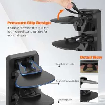 Hat Organizer for Baseball Caps Hold Up to 40 Hats, 2 Pack Hat Rack for Wall, Strong Adhesive Hat St...