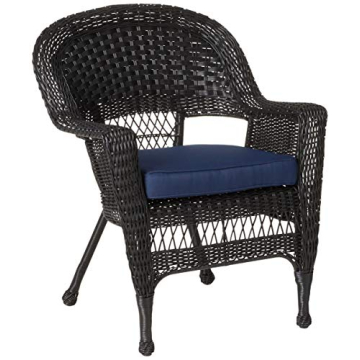 Jeco Wicker Conversation Set with Navy Cushions