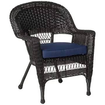 Jeco Wicker Conversation Set with Navy Cushions