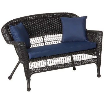 Jeco Wicker Conversation Set with Navy Cushions