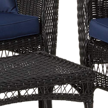 Jeco Wicker Conversation Set with Navy Cushions