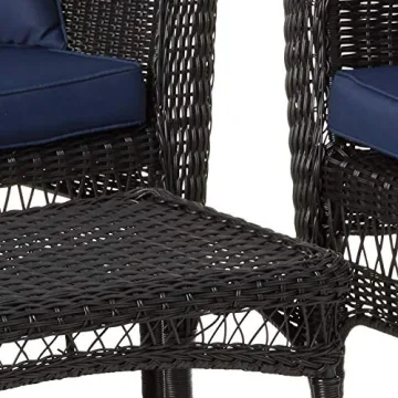 Jeco Wicker Conversation Set with Navy Cushions