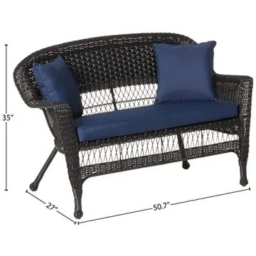 Jeco Wicker Conversation Set with Navy Cushions