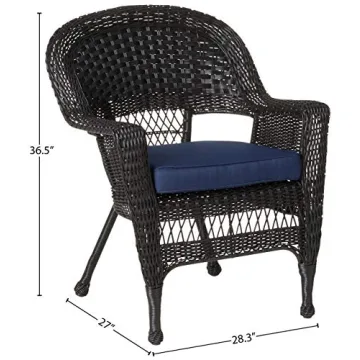 Jeco Wicker Conversation Set with Navy Cushions