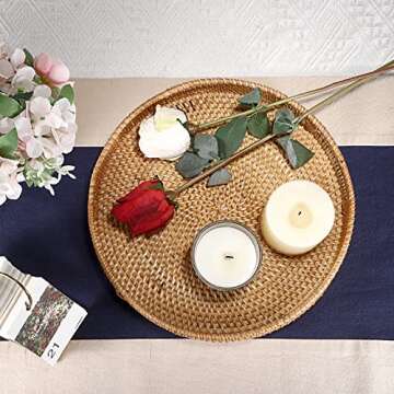 Hipiwe Round Rattan Serving Tray with Handles, Hand-Woven Decorative Organizer Tray for Storage Breakfast Drinks Snack, Centerpiece Fruit Basket for Home Decoration,Large