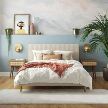 Mr. Kate Daphne Upholstered Bed with Vertical Channel Tufted Headboard, Queen, Ivory Velvet