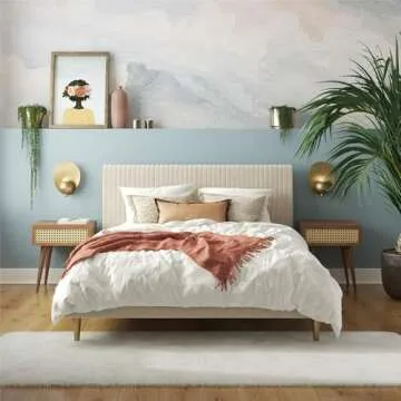 Mr. Kate Daphne Upholstered Bed with Vertical Channel Tufted Headboard, Queen, Ivory Velvet