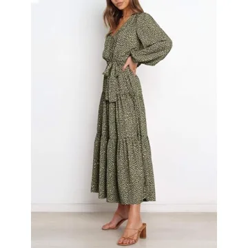 PRETTYGARDEN Floral Maxi Dress Long Sleeve Boho Style