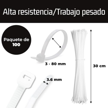 Durable 12" White Zip Ties, 100 Pack, Heavy Duty Nylon