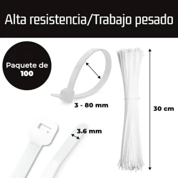 Durable 12" White Zip Ties, 100 Pack, Heavy Duty Nylon