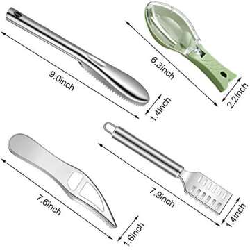 Honoson 4 Pieces Stainless Steel Fish Scale Remover Cleaner Kitchen Scaler Fish Skin Graters Cleanin...