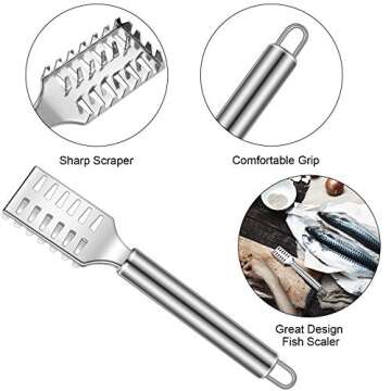 Honoson 4 Pieces Stainless Steel Fish Scale Remover Cleaner Kitchen Scaler Fish Skin Graters Cleaning Peeler Scaler Scraper with Bottle Opener for Kitchen Cleaning Tools