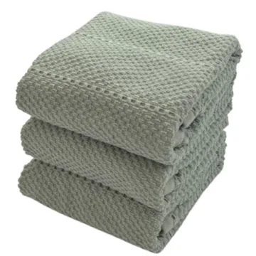 Sage Green Kitchen Dish Towels: 100% Cotton Cloth Soft Cleaning Drying Absorbent Textured Terry Loop...