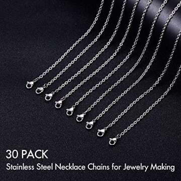 30 Pack Necklace Chain Stainless Steel Link Cable Chain Necklace with Lobster Clasps for DIY Jewelry Making