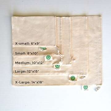 Reusable Produce Bags Cotton Washable - Organic Cotton Vegetable Bags - Cloth Bag with Drawstring - ...