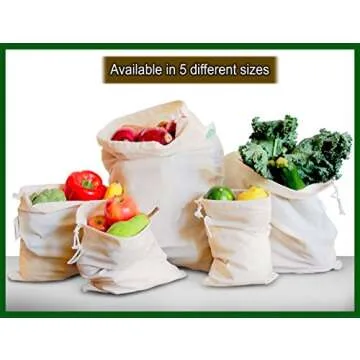 Organic Cotton Reusable Produce Bags Set - Eco-Friendly Storage Solutions