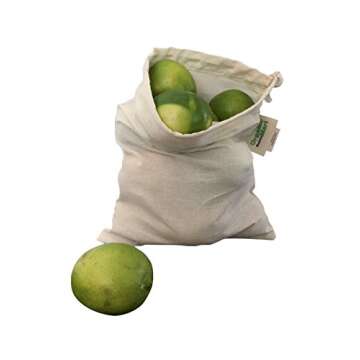 Reusable Produce Bags Cotton Washable - Organic Cotton Vegetable Bags - Cloth Bag with Drawstring - Muslin Cotton Fabric Produce Bags - Bread Bag - Set of 6 (2 Large, 2 Medium, 2 Small)