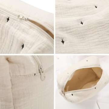 Little Grape Land Cotton Makeup Bag, Cosmetic Bag Travel Toiletry Pouch, Cute Stars Embroidery Muslin Cotton Makeup Pouch Cosmetic Pouch for Women Girls - Beige, Medium