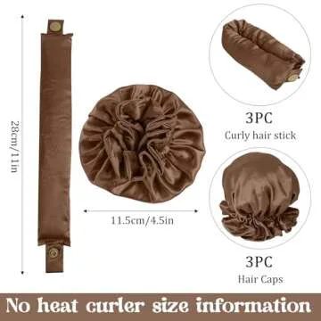Kaiersi Satin Heatless Hair Curler 3 Pack - Soft Silk No Heat Curling Headband with 3 Curling Irons for Women, Brown (Item Form: Rod, Material: Satin, Suitable for All Hair Types, Hair Color: Brown)