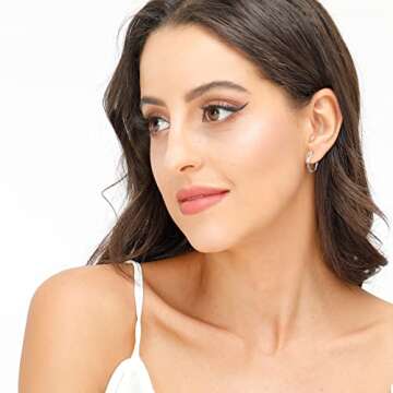 3 Pairs 925 Sterling Silver Hoop Earrings Small White Gold Plated Hoop Earrings for Women (13mm, 15mm, 20mm)