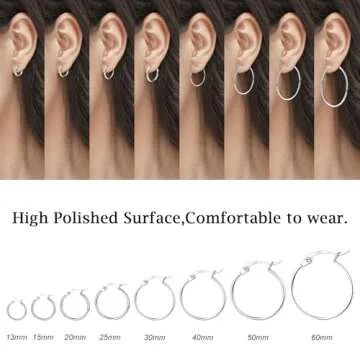 Stylish 3 Pairs 925 Sterling Silver Hoop Earrings for Women