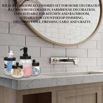 YOTINO Mason Jar Bathroom Accessories Set 4 Pack Mason Jar Soap Dispenser & 2 Apothecary Jars & Toothbrush Holder Rustic Farmhouse Decor Bathroom Organizer Apothecary Jar Country Countertop