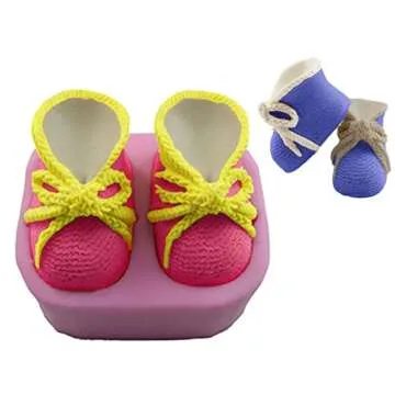 Huaifu Xiaolajiao 3D Knitted Baby Shoes Silicone Molds Fondant Baby Shower Molds Cake Decorating Sugarcraft Gumpaste Mould Candle Soap Craft Mold