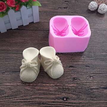 Huaifu Xiaolajiao 3D Knitted Baby Shoes Silicone Molds Fondant Baby Shower Molds Cake Decorating Sugarcraft Gumpaste Mould Candle Soap Craft Mold