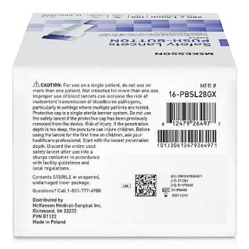McKesson Push-Button Safety Lancets for Easy Diabetes Testing - 100 Count
