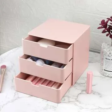 Dalanpa 3-Drawer Vanity Organizer, Compact Storage Organization Drawers Small Size Pink