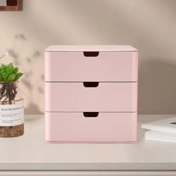 Dalanpa 3-Drawer Vanity Organizer, Compact Storage Organization Drawers Small Size Pink